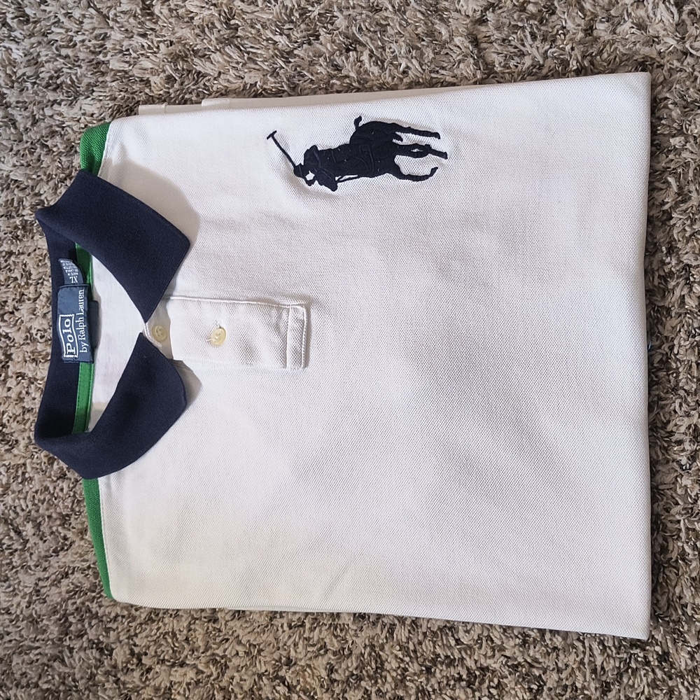 Ralph Lauren White Polo with Green and Navy Details